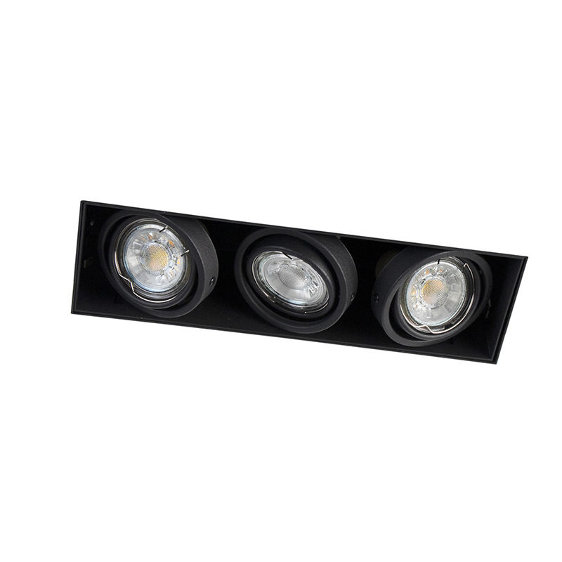 Trimless Inbouw Spot Armatuur, gatmaat 270x89mm, Zwart, incl. Stucrand (3x GU10 50mm spot), foto 4 van 6