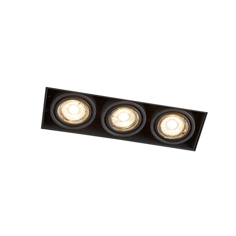Trimless Inbouw Spot Armatuur, gatmaat 270x89mm, Zwart, incl. Stucrand (3x GU10 50mm spot), foto 2 van 6