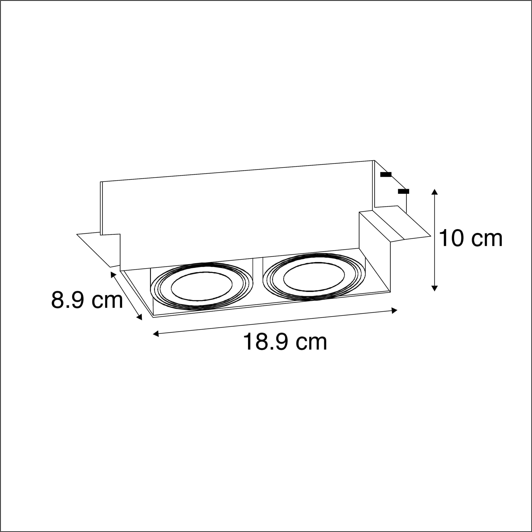 Trimless Inbouw Spot Armatuur, gatmaat 189x89mm, Wit, incl. Stucrand (2x GU10 50mm spot), foto 5 van 6