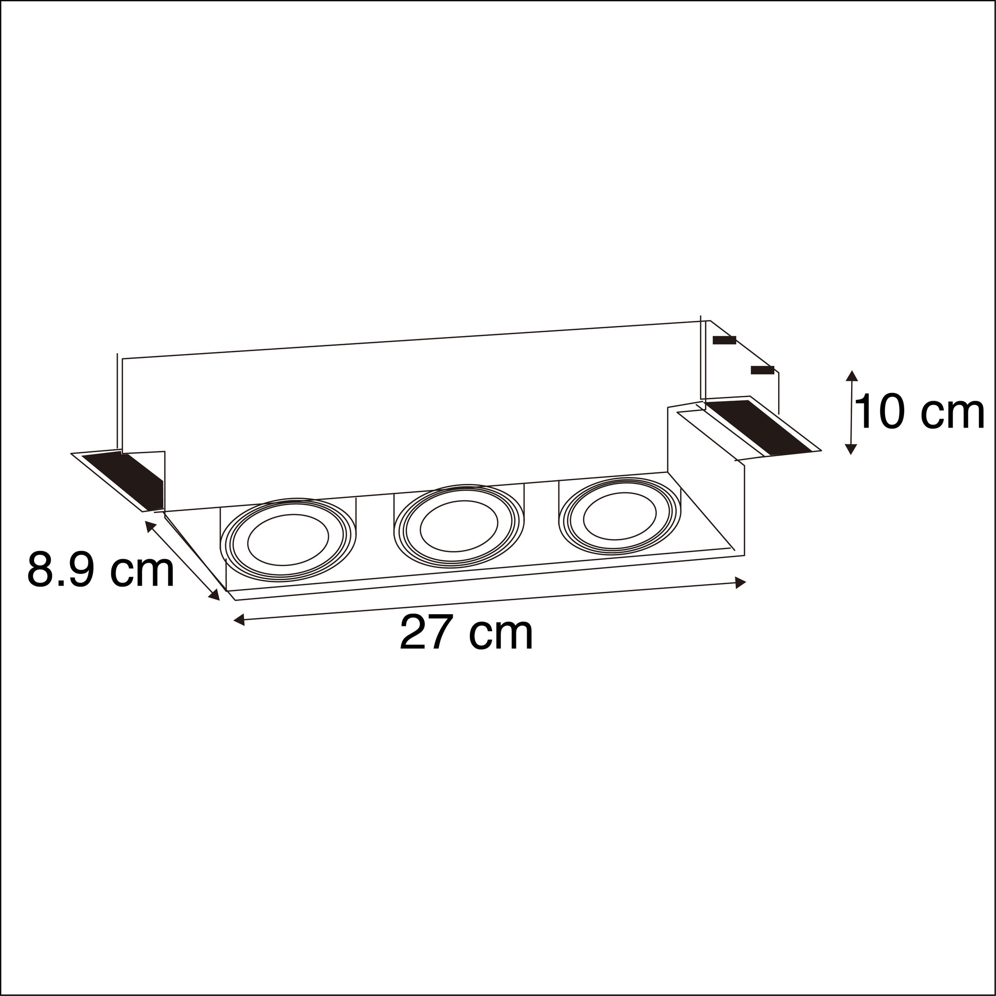 Trimless Inbouw Spot Armatuur, gatmaat 270x89mm, Wit, incl. Stucrand (3x GU10 50mm spot), foto 5 van 6