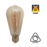 E27 Led Lamp 6,5w Edison, ST64, 2500K Flame, 325 Lumen, Dimbaar, Amber Glas, 2 Jaar Garantie