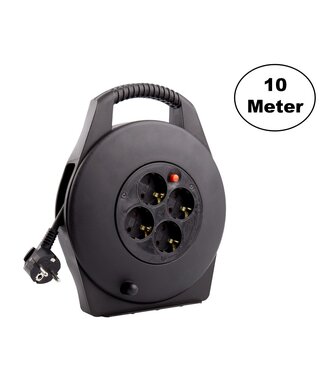 Kabelhaspel 10 meter + 4x Schuko 16A 220-250VAC , Snoerdikte: 3x 1,5mm2, Max: 1100 / 3200W, IP20, inclusief kinderbeveiliging en overspanningsbeveiliging