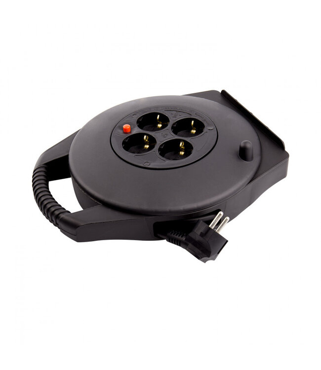 Kabelhaspel 10 meter + 4x Schuko 16A 220-250VAC , Snoerdikte: 3x 1,5mm2, Max: 1100 / 3200W, IP20, inclusief kinderbeveiliging en overspanningsbeveiliging