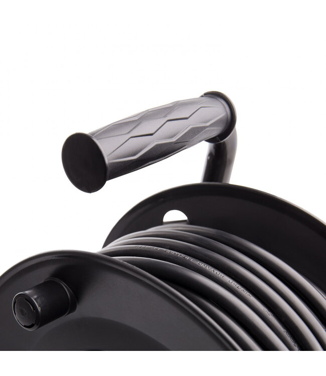 Kabelhaspel 25 meter + 4x Schuko 16A 220-250VAC , Snoerdikte: 3x 1,5mm2, Max: 1100/ 3200W, IP20, inclusief kinderbeveiliging en overspanningsbeveiliging