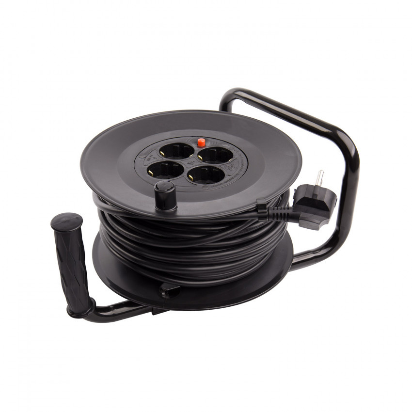 Kabelhaspel 25 meter + 4x Schuko 16A 220-250VAC , Snoerdikte: 3x 1,5mm2, Max: 1100/ 3200W, IP20, inclusief kinderbeveiliging en overspanningsbeveiliging, foto 6 van 6