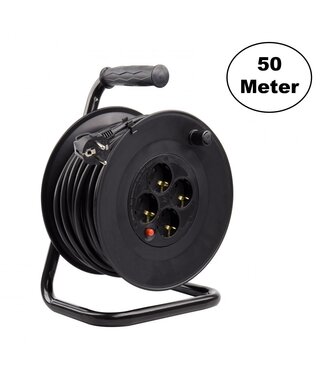 Kabelhaspel 50 meter + 4x Schuko 16A 220-250VAC , Snoerdikte: 3x 1,5mm2, Max: 1100/ 3200W, IP20, inclusief kinderbeveiliging en overspanningsbeveiliging