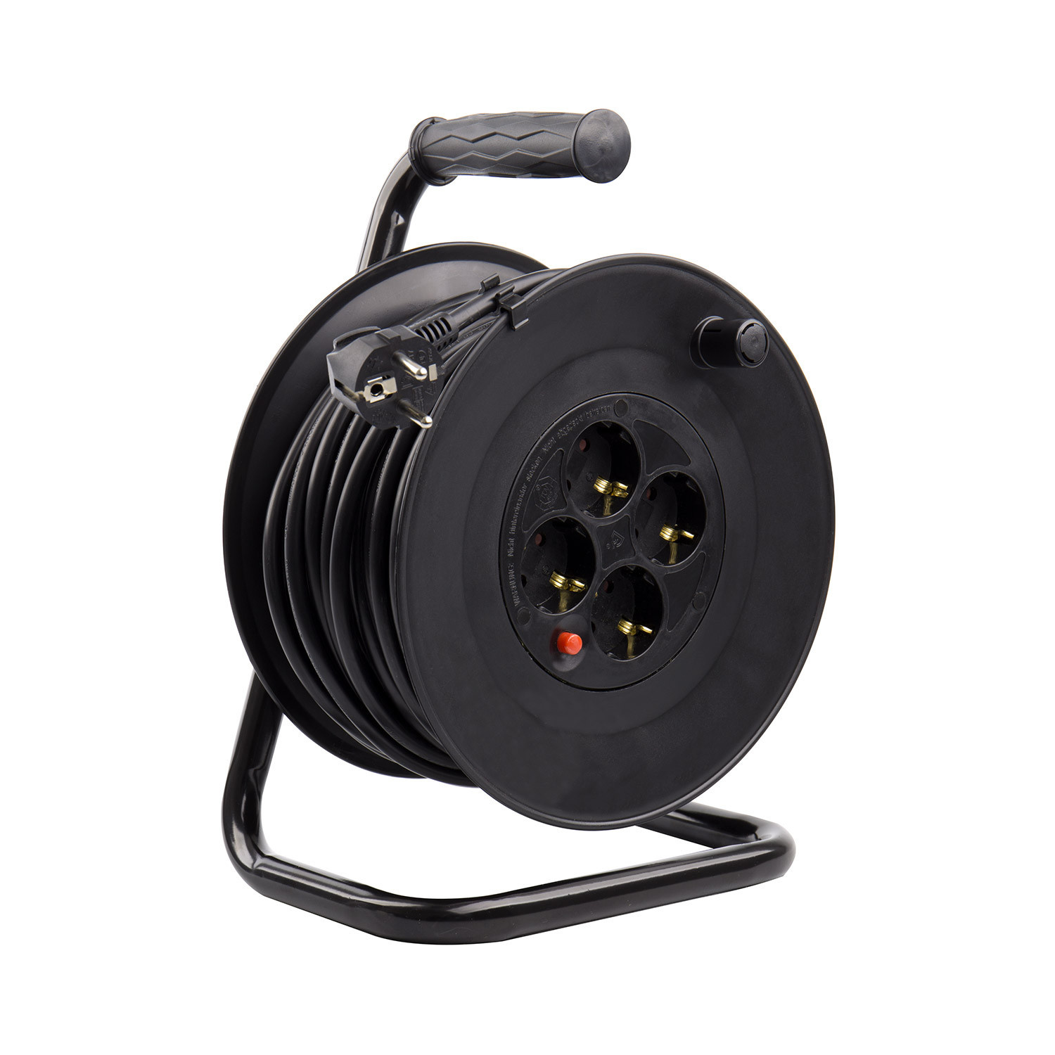 Kabelhaspel 50 meter + 4x Schuko 16A 220-250VAC , Snoerdikte: 3x 1,5mm2, Max: 1100/ 3200W, IP20, inclusief kinderbeveiliging en overspanningsbeveiliging, foto 4 van 6