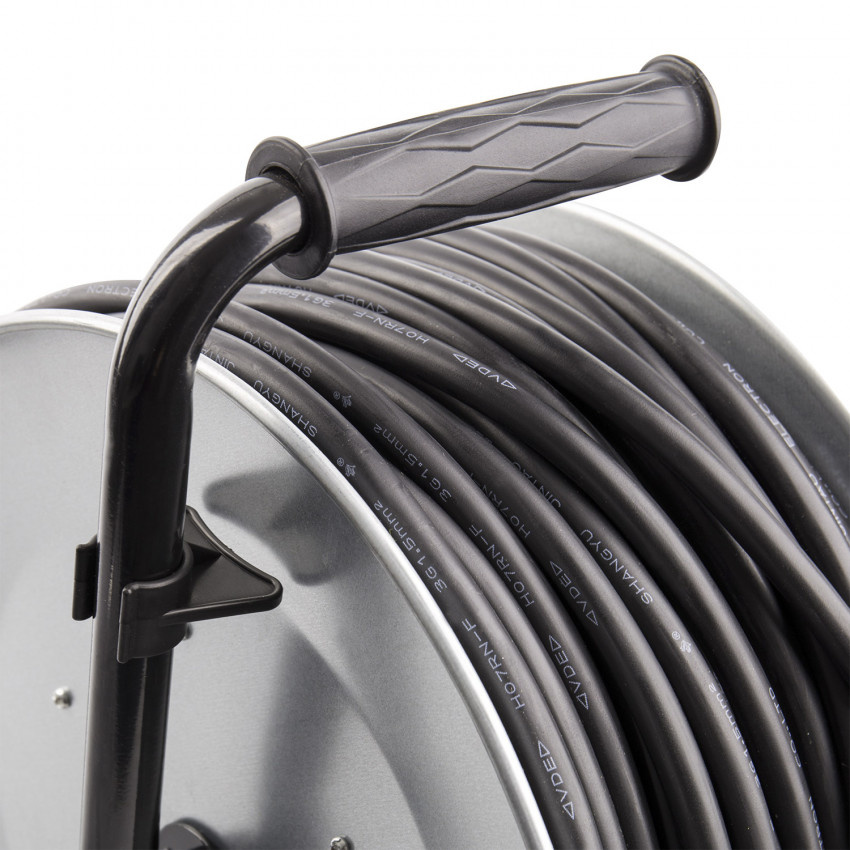 Kabelhaspel 50 meter + 4x Schuko 16A 220-250VAC , Snoerdikte: 3x 1,5mm2, Max: 1100/ 3200W, IP44 (Spatwaterbestendig), inclusief kinderbeveiliging en overspanningsbeveiliging, foto 2 van 6
