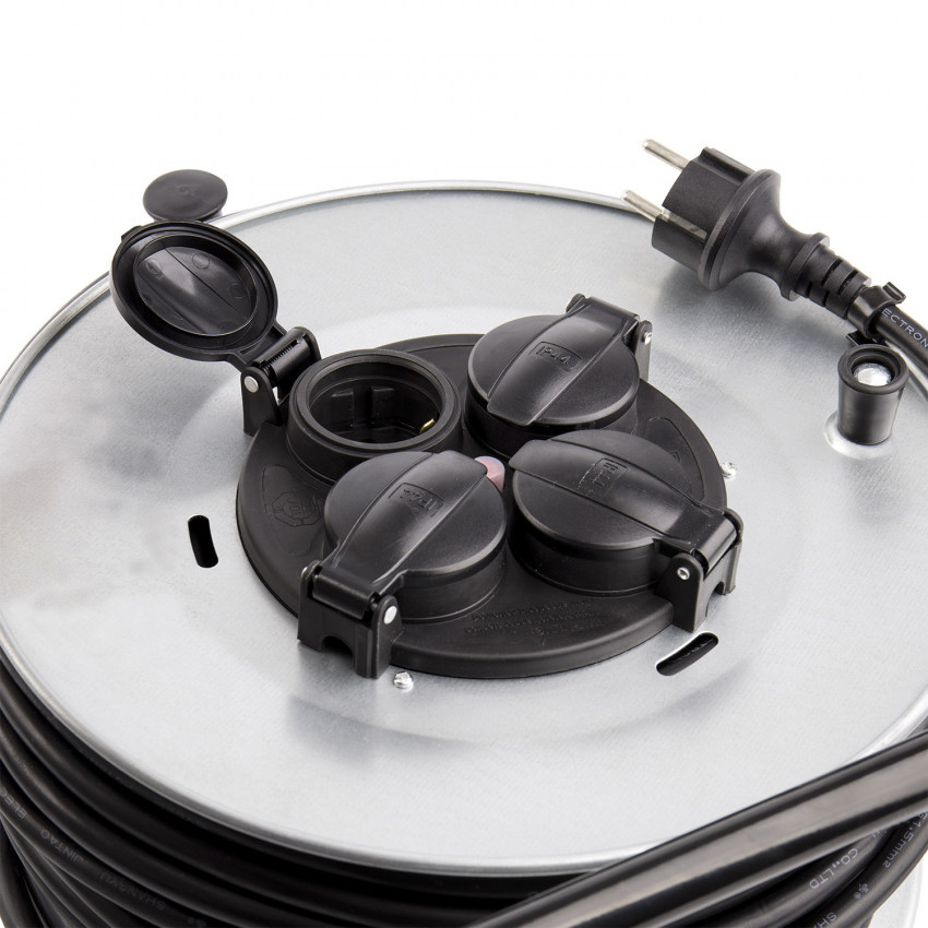 Kabelhaspel 50 meter + 4x Schuko 16A 220-250VAC , Snoerdikte: 3x 1,5mm2, Max: 1100/ 3200W, IP44 (Spatwaterbestendig), inclusief kinderbeveiliging en overspanningsbeveiliging, foto 3 van 6