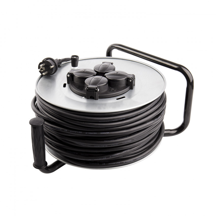 Kabelhaspel 50 meter + 4x Schuko 16A 220-250VAC , Snoerdikte: 3x 1,5mm2, Max: 1100/ 3200W, IP44 (Spatwaterbestendig), inclusief kinderbeveiliging en overspanningsbeveiliging, foto 4 van 6