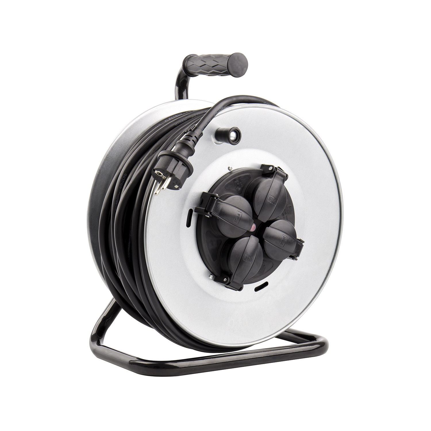 Kabelhaspel 50 meter + 4x Schuko 16A 220-250VAC , Snoerdikte: 3x 1,5mm2, Max: 1100/ 3200W, IP44 (Spatwaterbestendig), inclusief kinderbeveiliging en overspanningsbeveiliging, foto 6 van 6