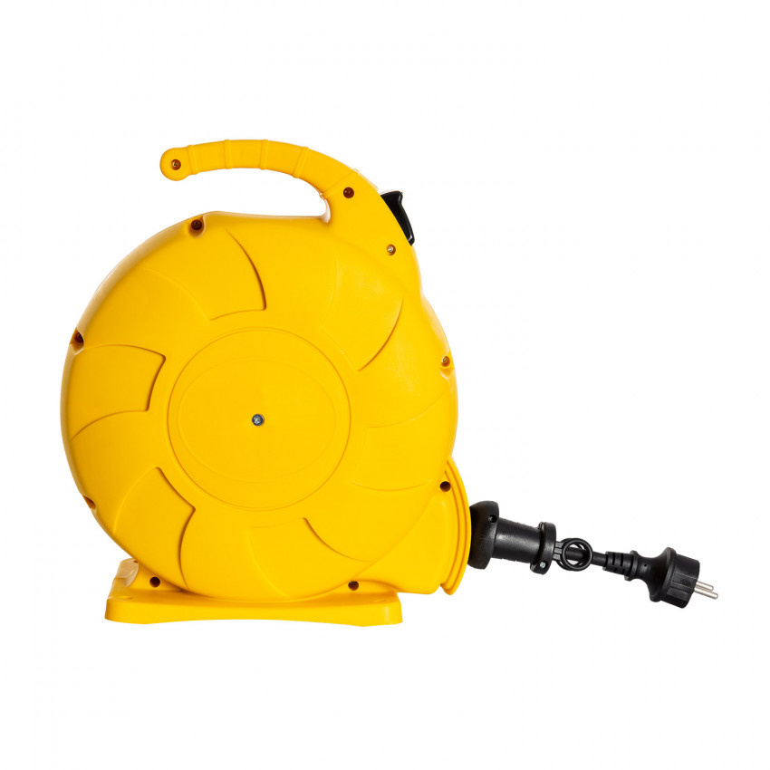 Automatische Kabelhaspel Geel 15 meter + 4x Schuko 16A 220-250VAC , Snoerdikte: 3x 1,5mm2, Max: 1000/ 3000W, IP44 (Spatwaterbestendig), inclusief kinderbeveiliging en overspanningsbeveiliging, foto 3 van 6