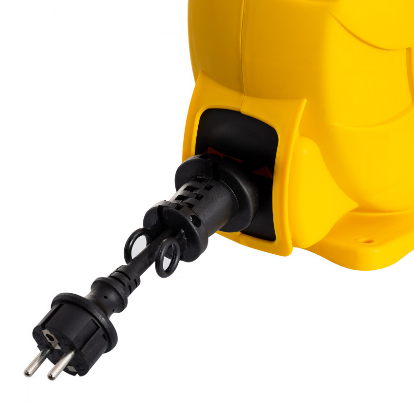 Automatische Kabelhaspel Geel 15 meter + 4x Schuko 16A 220-250VAC , Snoerdikte: 3x 1,5mm2, Max: 1000/ 3000W, IP44 (Spatwaterbestendig), inclusief kinderbeveiliging en overspanningsbeveiliging, foto 5 van 6