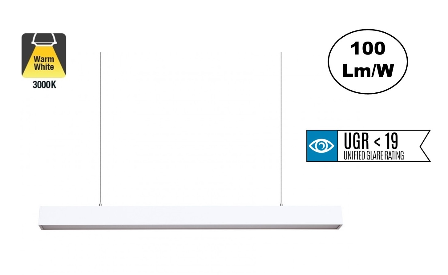 Led Linear Lamp 120cm met <UGR19 Diffuser, 40w, 4000 Lumen (100lm/w), Witkleurige Behuizing, (Optioneel Dimbaar), 3 Jaar Garantie