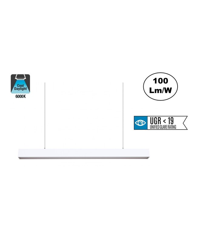Led Linear Lamp 120cm met <UGR19 Diffuser, 40w, 4000 Lumen (100lm/w), Witkleurige Behuizing, (Optioneel Dimbaar), 3 Jaar Garantie