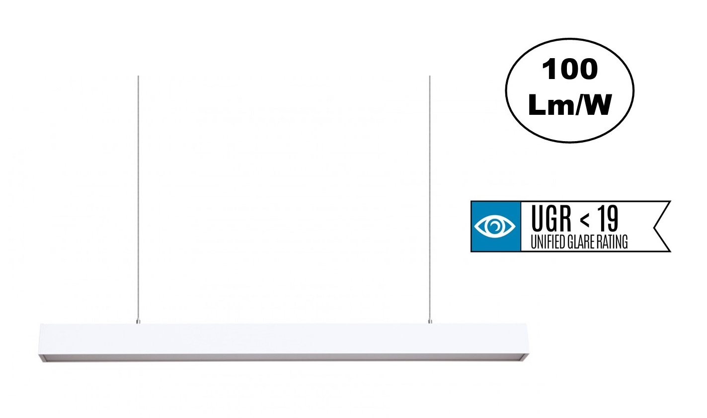 Led Linear Lamp 120cm met <UGR19 Diffuser, 40w, 4000 Lumen (100lm/w), Witkleurige Behuizing, (Optioneel Dimbaar), 3 Jaar Garantie, foto 2 van 6