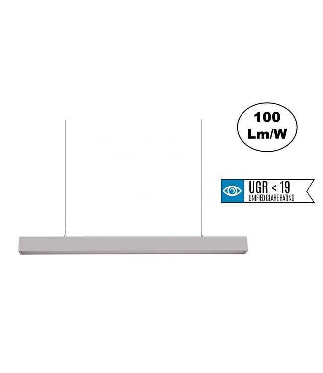 Led Linear Lamp 120cm met <UGR19 Diffuser, 40w, 4000 Lumen (100lm/w), Zilverkleurige Behuizing, (Optioneel DImbaar), 3 Jaar Garantie