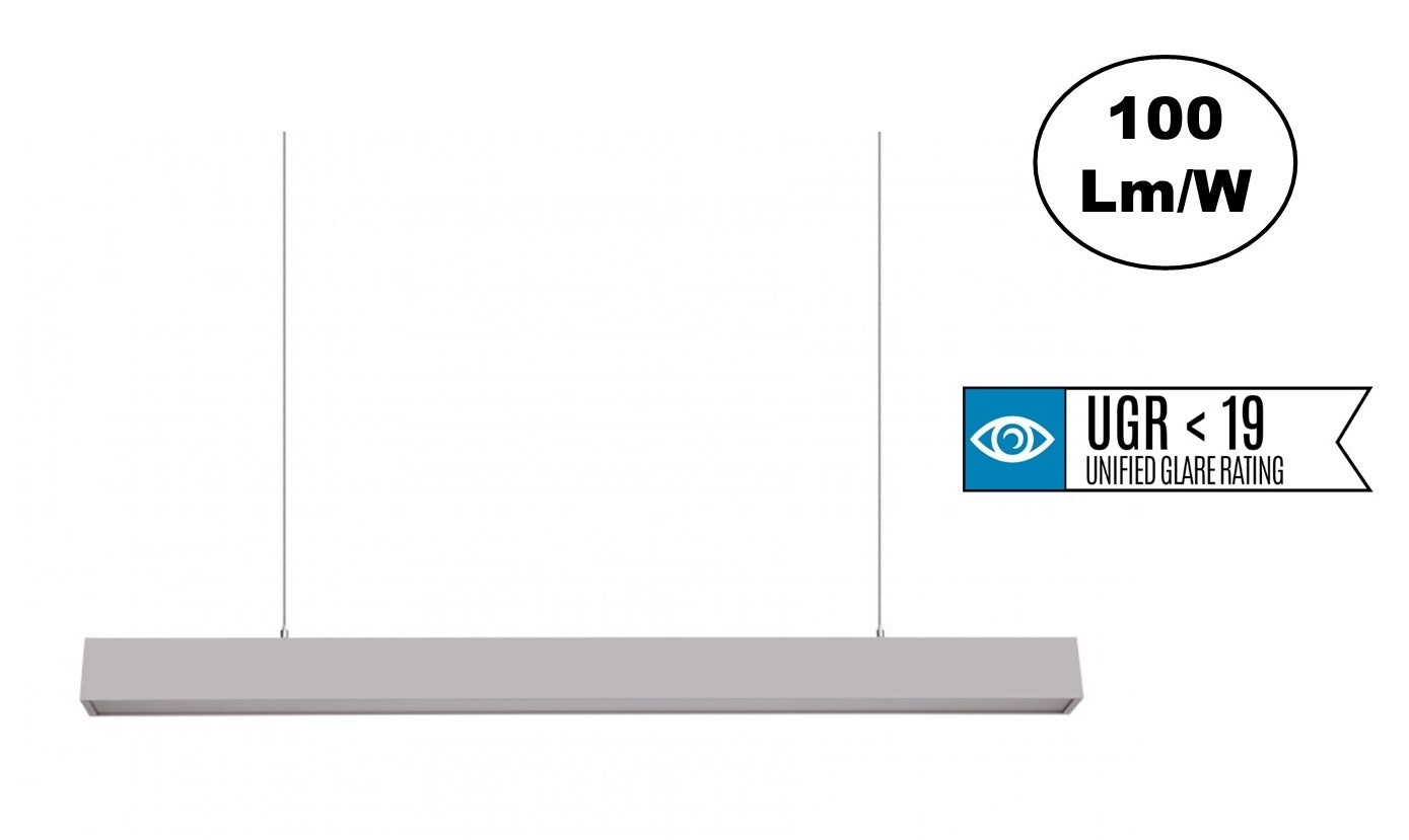 Led Linear Lamp 120cm met <UGR19 Diffuser, 40w, 4000 Lumen (100lm/w), Zilverkleurige Behuizing, (Optioneel DImbaar), 3 Jaar Garantie, foto 2 van 6