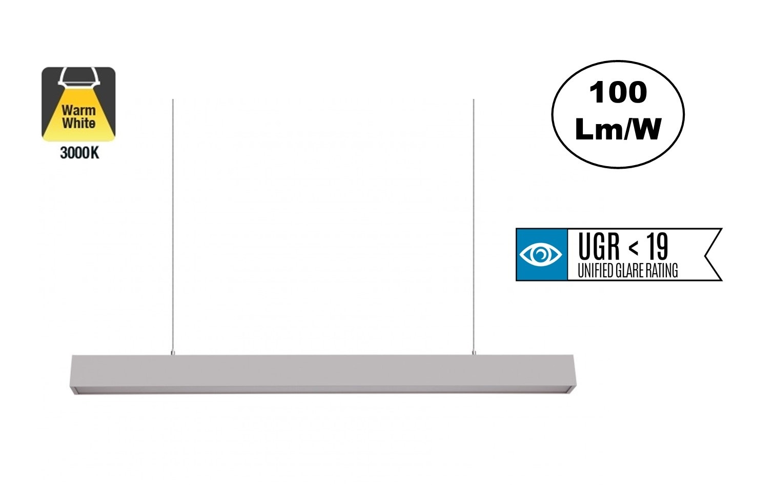 Led Linear Lamp 120cm met <UGR19 Diffuser, 40w, 4000 Lumen (100lm/w), Zilverkleurige Behuizing, (Optioneel DImbaar), 3 Jaar Garantie