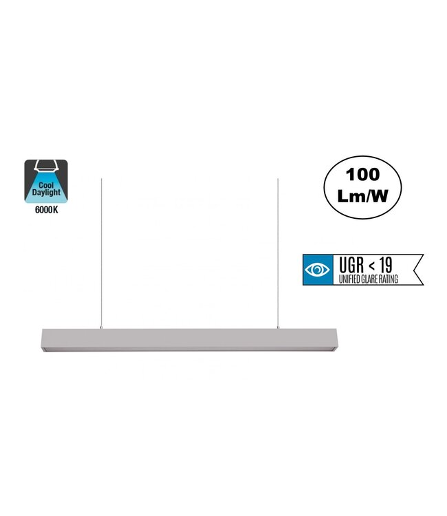 Led Linear Lamp 120cm met <UGR19 Diffuser, 40w, 4000 Lumen (100lm/w), Zilverkleurige Behuizing, (Optioneel DImbaar), 3 Jaar Garantie