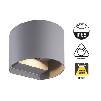 LED Wandlamp TEB 2x3 Watt, 2x 255 Lumen, 3000K Warm Wit, Dimbaar, IP65, Grijs, 2 Jaar Garantie