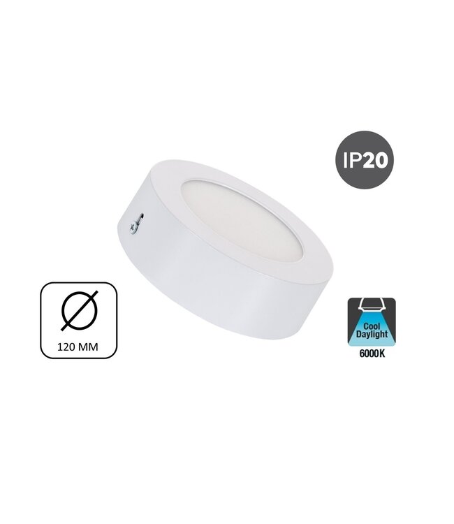 Opbouw LED Downlighter 6w, 480 Lumen, Ø120mm, Wit, IP20, 2 Jaar Garantie