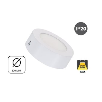 Opbouw LED Downlighter 6w, 480 Lumen, Ø120mm, Wit, IP20, 2 Jaar Garantie