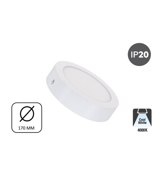 Opbouw LED Downlighter 12w, 880 Lumen, Ø170mm, Wit, IP20, 2 Jaar Garantie