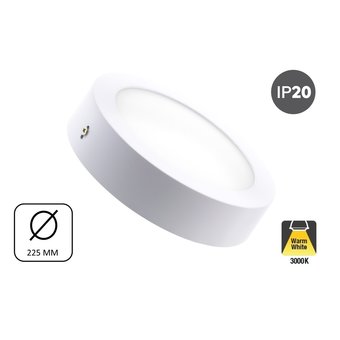 Opbouw LED Downlighter 18w, 1480 Lumen, Ø225mm, Wit, IP20, 2 Jaar Garantie