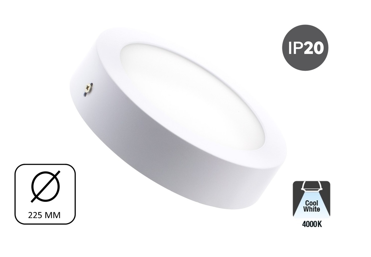 Opbouw LED Downlighter 18w, 1480 Lumen, Ø225mm, Wit, IP20, 2 Jaar Garantie, foto 6 van 6