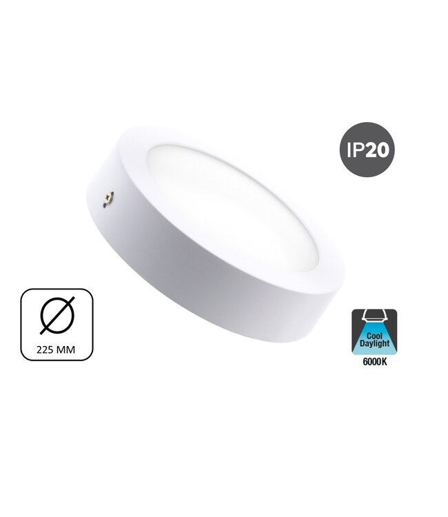 Opbouw LED Downlighter 18w, 1480 Lumen, Ø225mm, Wit, IP20, 2 Jaar Garantie