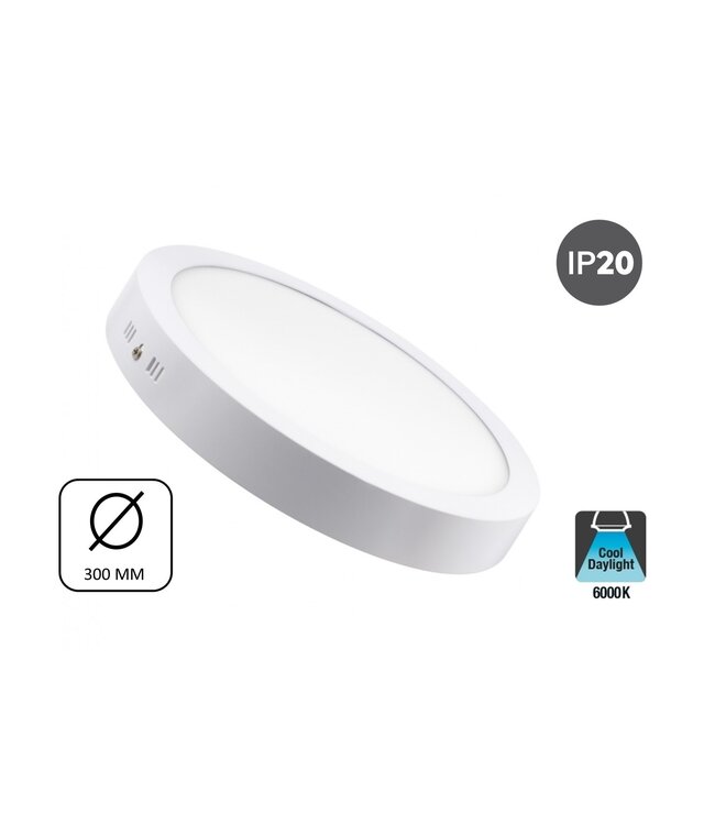 Opbouw LED Downlighter 24w, 1900 Lumen, Ø300mm, Wit, IP20, 2 Jaar Garantie