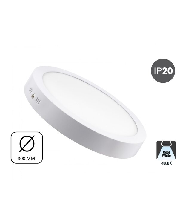 Opbouw LED Downlighter 24w, 1900 Lumen, Ø300mm, Wit, IP20, 2 Jaar Garantie