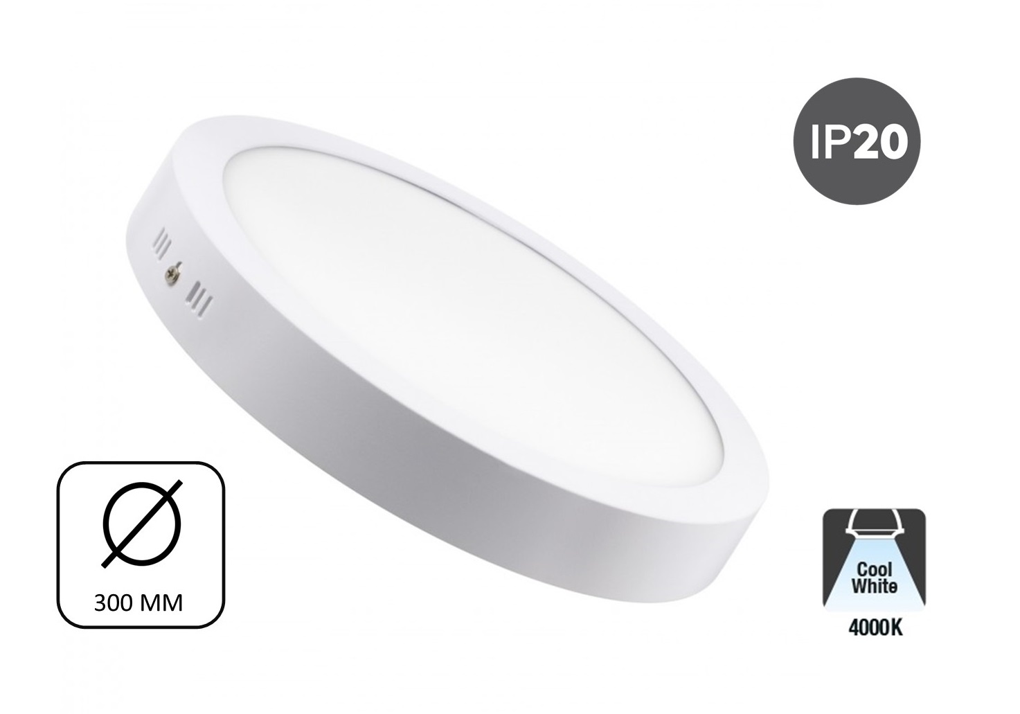 Opbouw LED Downlighter 24w, 1900 Lumen, Ø300mm, Wit, IP20, 2 Jaar Garantie, foto 6 van 6