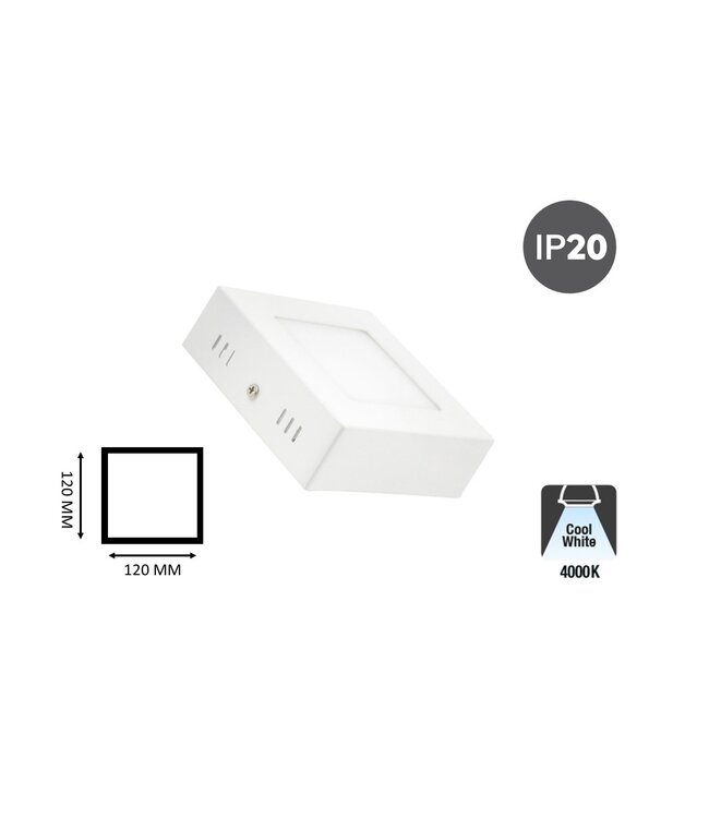 Opbouw LED Downlighter Vierkant 6w, 480 Lumen, 120x120mm, Wit, IP20, 2 Jaar Garantie