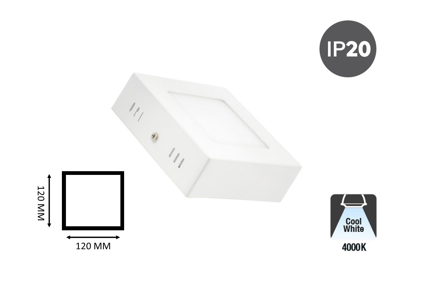 Opbouw LED Downlighter Vierkant 6w, 480 Lumen, 120x120mm, Wit, IP20, 2 Jaar Garantie, foto 6 van 6