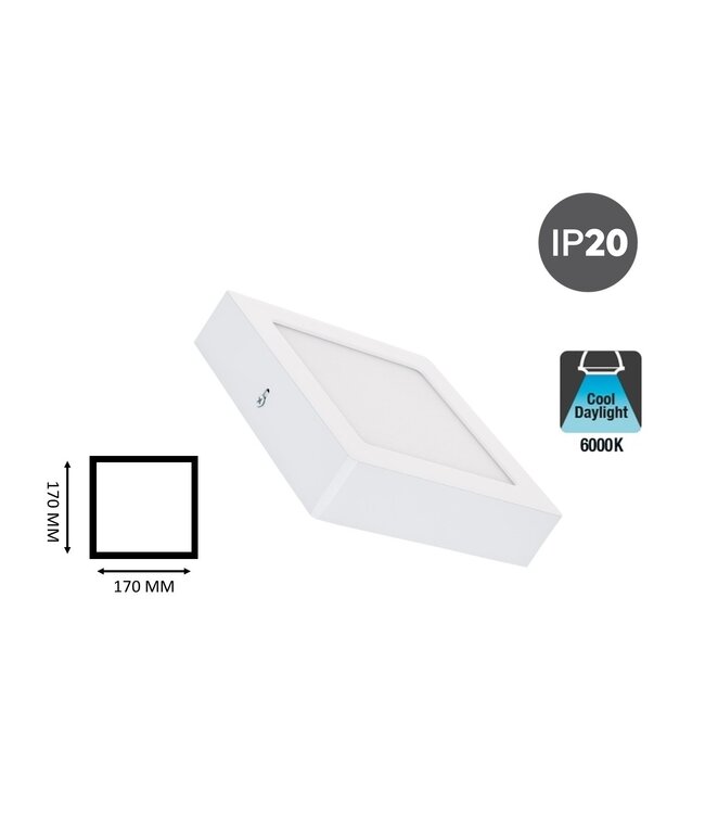 Opbouw LED Downlighter  Vierkant 12w, 880 Lumen, 170x170mm, Wit, IP20, 2 Jaar Garantie