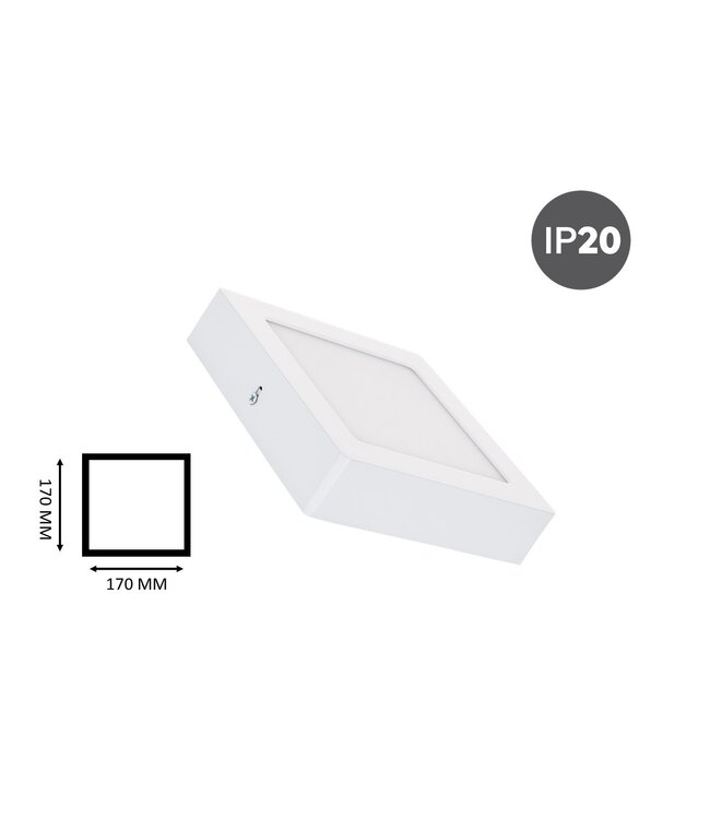 Opbouw LED Downlighter  Vierkant 12w, 880 Lumen, 170x170mm, Wit, IP20, 2 Jaar Garantie