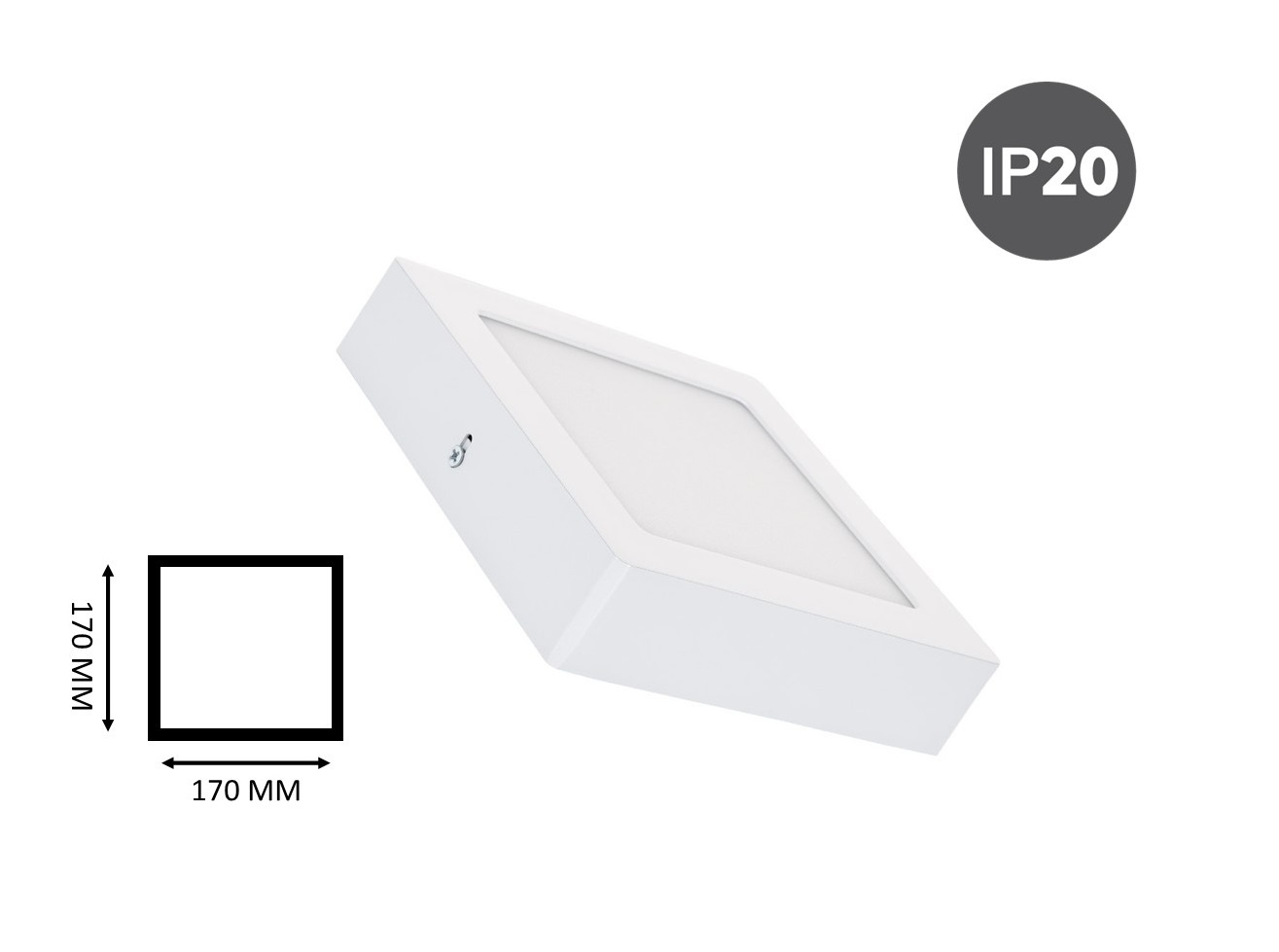 Opbouw LED Downlighter Vierkant 12w, 880 Lumen, 170x170mm, Wit, IP20, 2 Jaar Garantie, foto 2 van 6