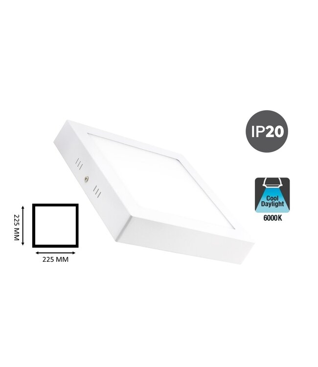 Opbouw LED Downlighter Vierkant 18w, 1480 Lumen, 225x225mm, Wit, IP20, 2 Jaar Garantie