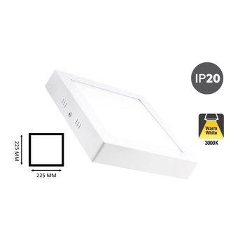 Opbouw LED Downlighter Vierkant 18w, 1480 Lumen, 225x225mm, Wit, IP20, 2 Jaar Garantie