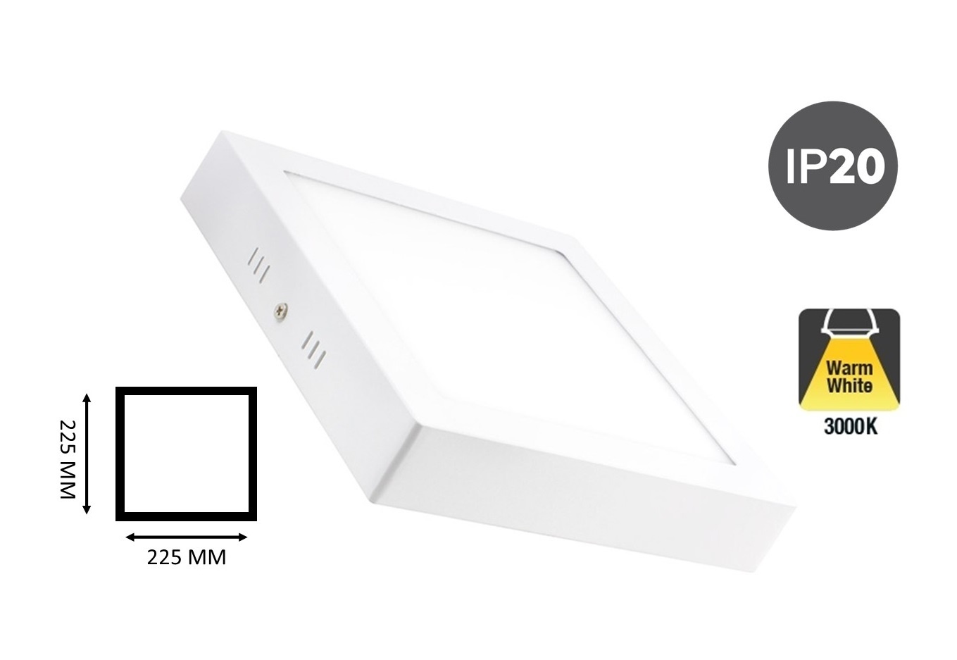 Opbouw LED Downlighter Vierkant 18w, 1480 Lumen, 225x225mm, Wit, IP20, 2 Jaar Garantie