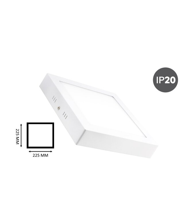 Opbouw LED Downlighter Vierkant 18w, 1480 Lumen, 225x225mm, Wit, IP20, 2 Jaar Garantie