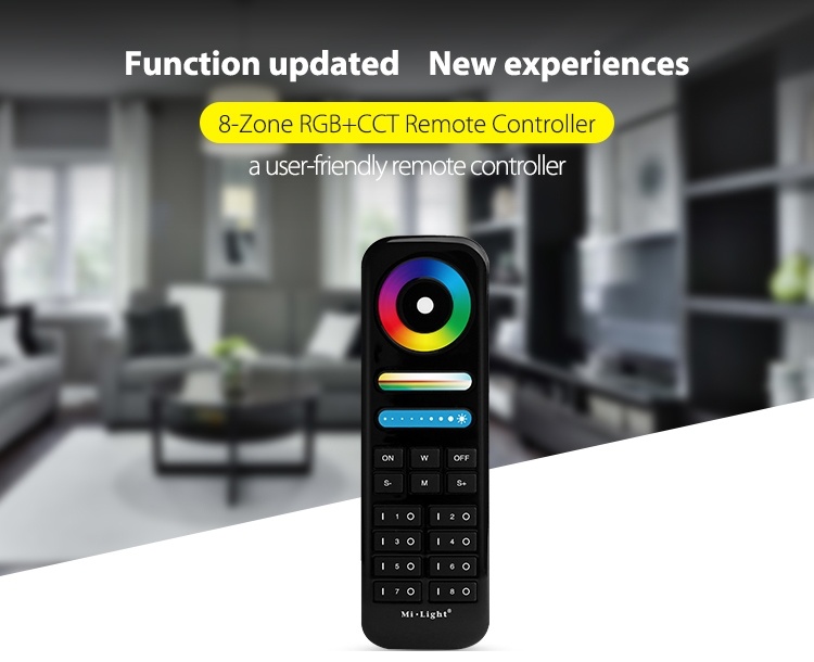 MiBoxer Afstandsbediening RGB+CCT, 8-Zone - Zwart - 2.4Ghz - FUT089B, foto 2 van 5