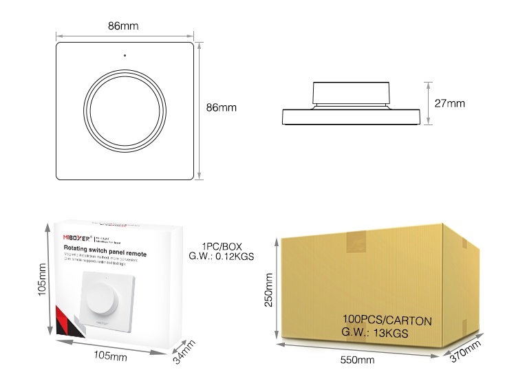MiBoxer Draai Muurbediening Single Color en CCT, 1-Zone, Wit, foto 3 van 6