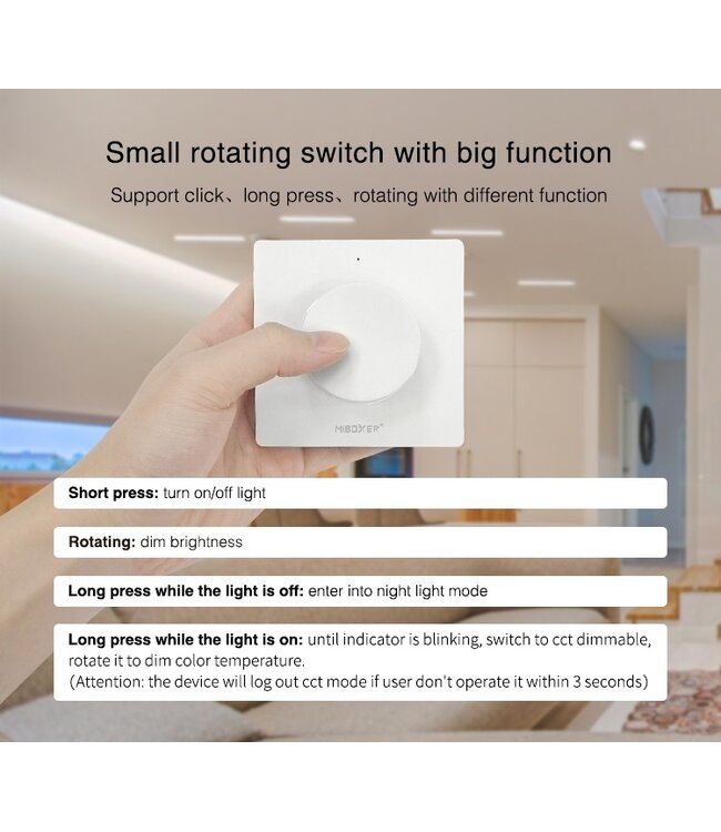 MiBoxer Draai Muurbediening  Single Color en CCT, 1-Zone, Wit