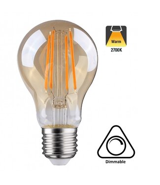 E27 Led Lamp 6,5w Edison, A60, 2700K Flame, 630 Lumen, Dimbaar, Amber Glas, 2 Jaar Garantie