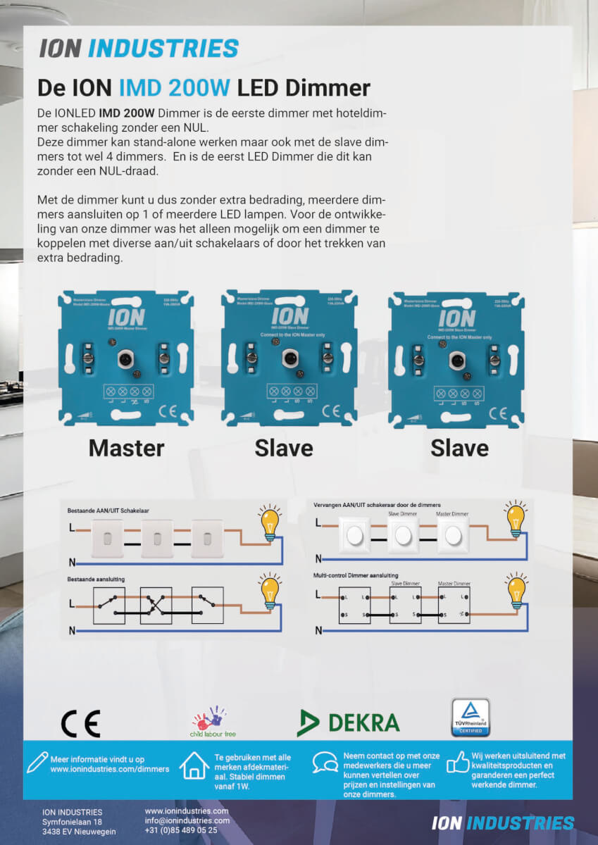 ION INDUSTRIES - Hotelschakeling DUO Pack Inbouw LED Dimmer Slave | 0.3-200 Watt, foto 3 van 6