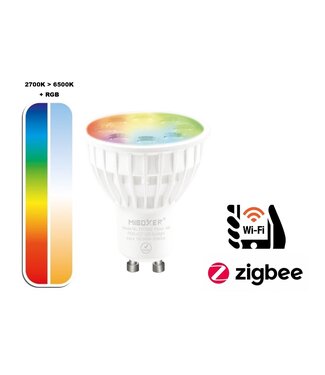 Zigbee3.0 Miboxer  GU10 LED Spot 4w, RGB+CCT, 280 Lumen, Werkt via Zigbee 3.0 / App / Wifi, 2 Jaar Garantie