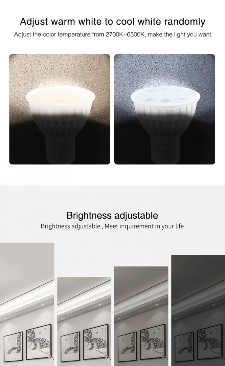 UITVERKOOP: Zigbee3.0 Miboxer GU10 LED Spot 4w, RGB+CCT, 280 Lumen, Werkt via Zigbee 3.0 / App / Wifi, 2 Jaar Garantie, foto 4 van 6